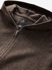 Brown Regular Fit Knit Zip Up Hoodie with Wool - Image 7 of 8