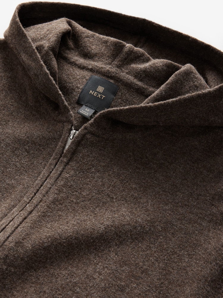 Buy Brown Regular Fit Knit Zip Up Hoodie with Wool from the Next
