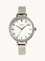 Lipsy Silver Mesh Strap Diamante Watch - Image 1 of 2