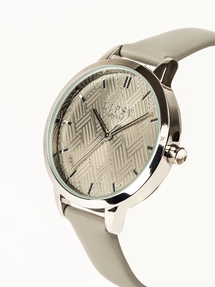 Lipsy Grey Geometric Face Watch - Image 2 of 2 Lipsy Grey Geometric Face Watch - Image 2 of 2