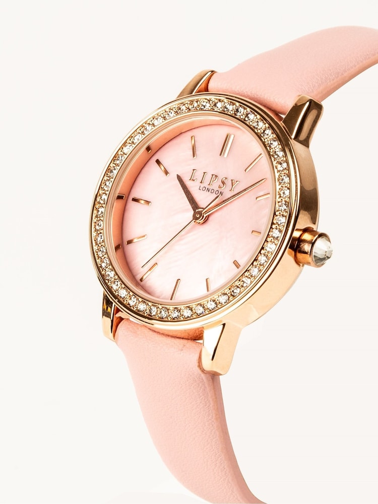 Lipsy Nude Pink Dimante Embellished Watch - Image 2 of 2