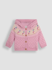 JoJo Maman Bébé Pink Peter Rabbit Fairisle Pattern Cosy Hooded Baby Cardigan - Image 3 of 5