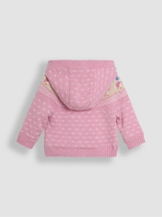 JoJo Maman Bébé Pink Peter Rabbit Fairisle Pattern Cosy Hooded Baby Cardigan - Image 4 of 5