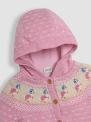 JoJo Maman Bébé Pink Peter Rabbit Fairisle Pattern Cosy Hooded Baby Cardigan - Image 5 of 5