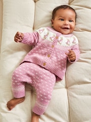 JoJo Maman Bébé Pink Peter Rabbit Fairisle Pattern Baby Knit Set - Image 1 of 7