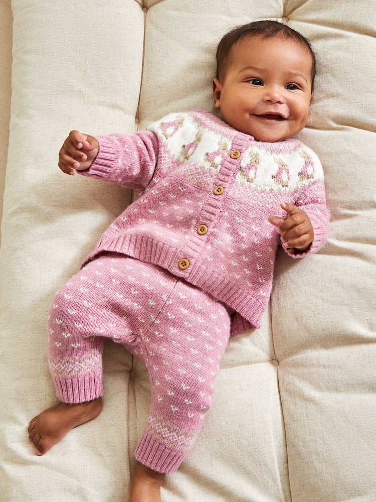 JoJo Maman Bébé Pink Peter Rabbit Fairisle Pattern Baby Knit Set - Image 1 of 7