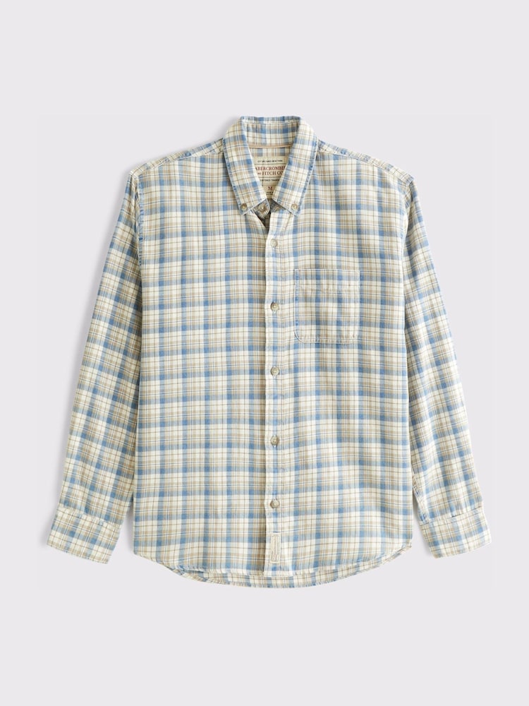 Lysebrun - Abercrombie & Fitch indigo plaid ternet flannelskjorte - Billede 1 af 1 Lysebrun - Abercrombie & Fitch indigo plaid ternet flannelskjorte - Billede 1 af 1