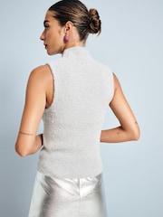 Silver Sparkle Tinsel Sleeveless Knitted Tank Vest Top - Image 3 of 7