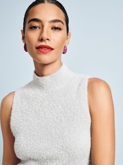 Silver Sparkle Tinsel Sleeveless Knitted Tank Vest Top - Image 4 of 7