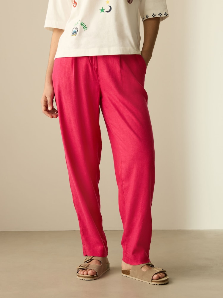 Pink Stay Smart Barrel Leg Linen Rich Trousers - Image 2 of 8