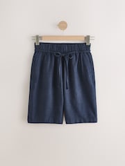 Navy Tie Waist Linen Blend Bermuda Knee Shorts - Image 1 of 3