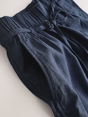 Navy Tie Waist Linen Blend Bermuda Knee Shorts - Image 2 of 3