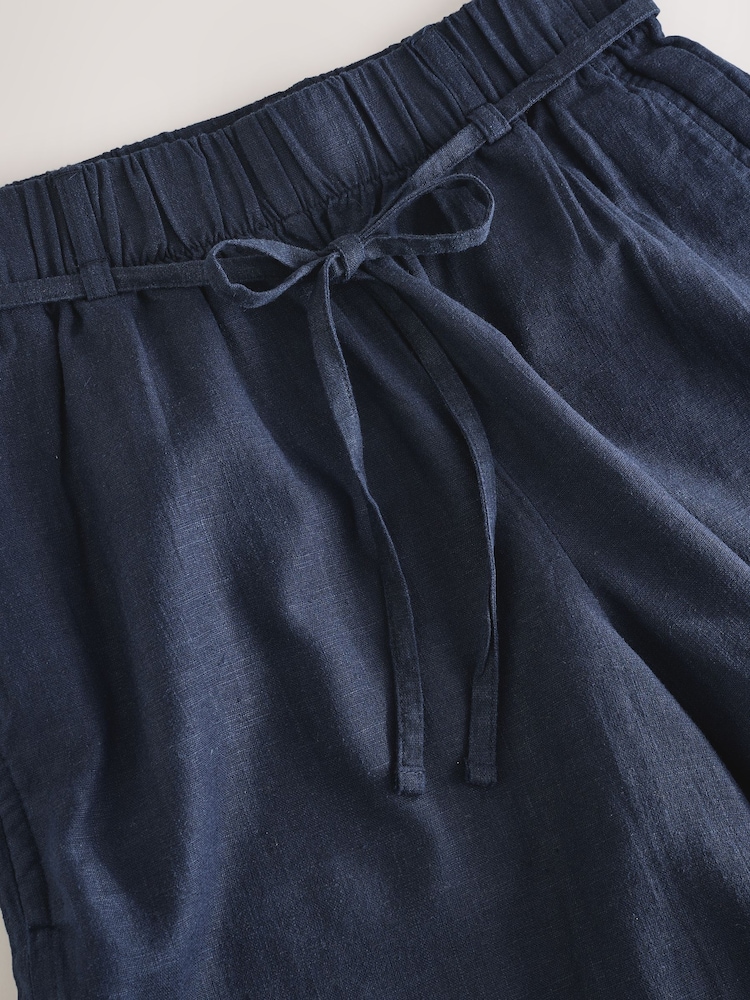 Navy Tie Waist Linen Blend Bermuda Knee Shorts - Image 3 of 3