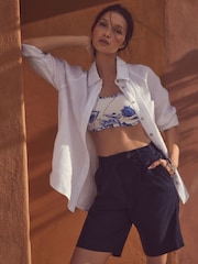 marine - Shorts du genou riche en lin - Image 1 de 7