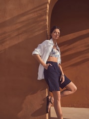 marine - Shorts du genou riche en lin - Image 2 de 7