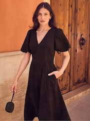Ro&Zo Brown Puff Sleeve Cotton Dress - Image 1 of 6