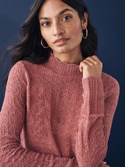 Blush Pink Pointelle Lace High Neck Knitted Jumper with Wool - Image 4 of 8