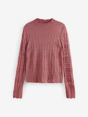 Blush Pink Pointelle Lace High Neck Knitted Jumper with Wool - Image 5 of 8