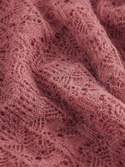 Blush Pink Pointelle Lace High Neck Knitted Jumper with Wool - Image 6 of 8