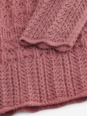 Blush Pink Pointelle Lace High Neck Knitted Jumper with Wool - Image 7 of 8