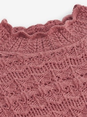 Blush Pink Pointelle Lace High Neck Knitted Jumper with Wool - Image 8 of 8