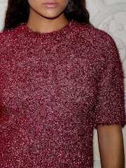 Pink Sparkle Tinsel Short Sleeve Knitted T-Shirt Jumper - Image 5 of 8