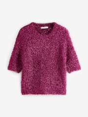 Pink Sparkle Tinsel Short Sleeve Knitted T-Shirt Jumper - Image 6 of 8