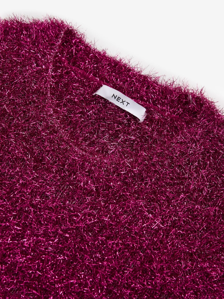 Pink Sparkle Tinsel Short Sleeve Knitted T-Shirt Jumper - Image 7 of 8