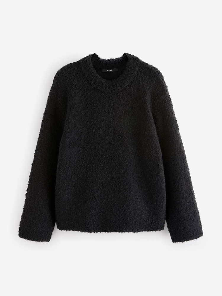 Black Boucle Knitted Crew Neck Jumper - Image 5 of 7