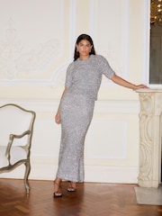 Silver Sparkle Tinsel Short Sleeve Knitted T-Shirt Jumper - Image 1 of 9