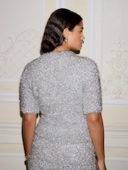 Silver Sparkle Tinsel Short Sleeve Knitted T-Shirt Jumper - Image 3 of 9