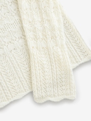 White Ecru Pointelle Lace High Neck Knitted Jumper with Wool - Image 6 of 7