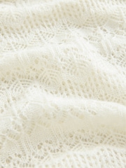 White Ecru Pointelle Lace High Neck Knitted Jumper with Wool - Image 7 of 7