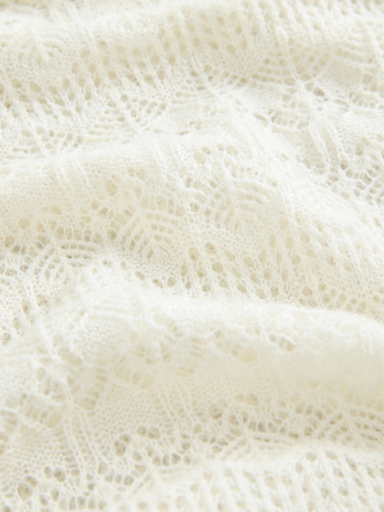 White Ecru Pointelle Lace High Neck Knitted Jumper with Wool - Image 7 of 7