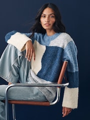 Blue Boucle Knitted Crew Neck Jumper - Image 1 of 8