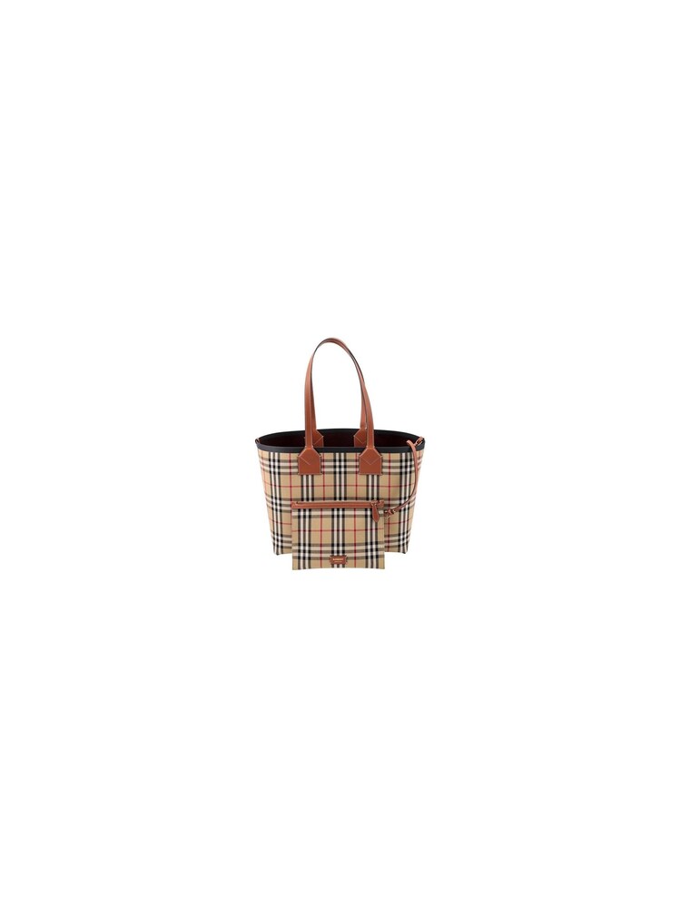 Burberry London 100% Cotton Brown Tote Bag with Check Embroidery - Image 2 of 3 Burberry London 100% Cotton Brown Tote Bag with Check Embroidery - Image 2 of 3