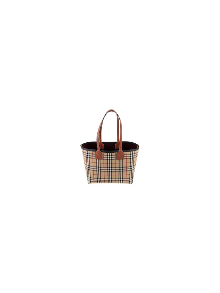 Burberry London 100% Cotton Brown Tote Bag with Check Embroidery - Image 3 of 3 Burberry London 100% Cotton Brown Tote Bag with Check Embroidery - Image 3 of 3