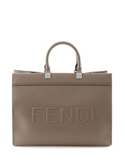 Fendi Leather Tote Brown Bag with Maxi Logo Print - Image 1 of 6