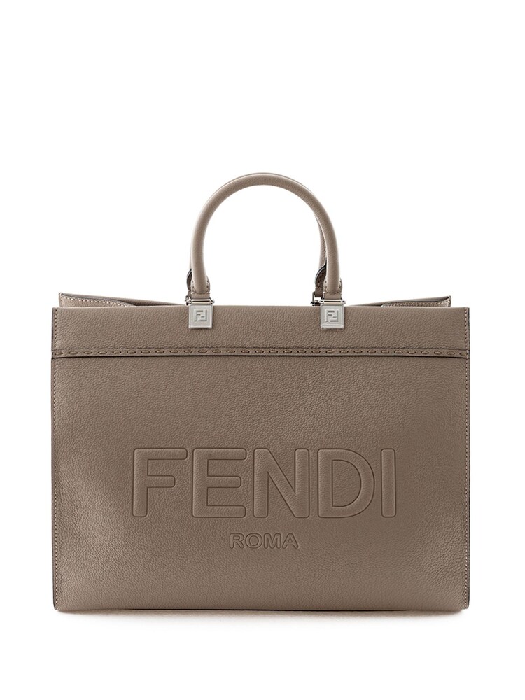 Fendi Leather Tote Brown Bag with Maxi Logo Print - Image 1 of 6