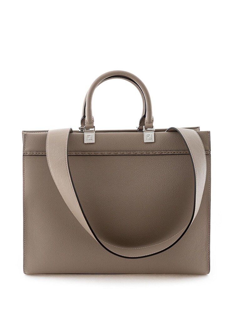 Fendi Leather Tote Brown Bag with Maxi Logo Print - Image 2 of 6