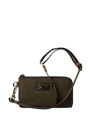 Dolce & Gabbana Green Mixed Material Pouch Bag with Gold Plaque Detailing - Image 1 of 6