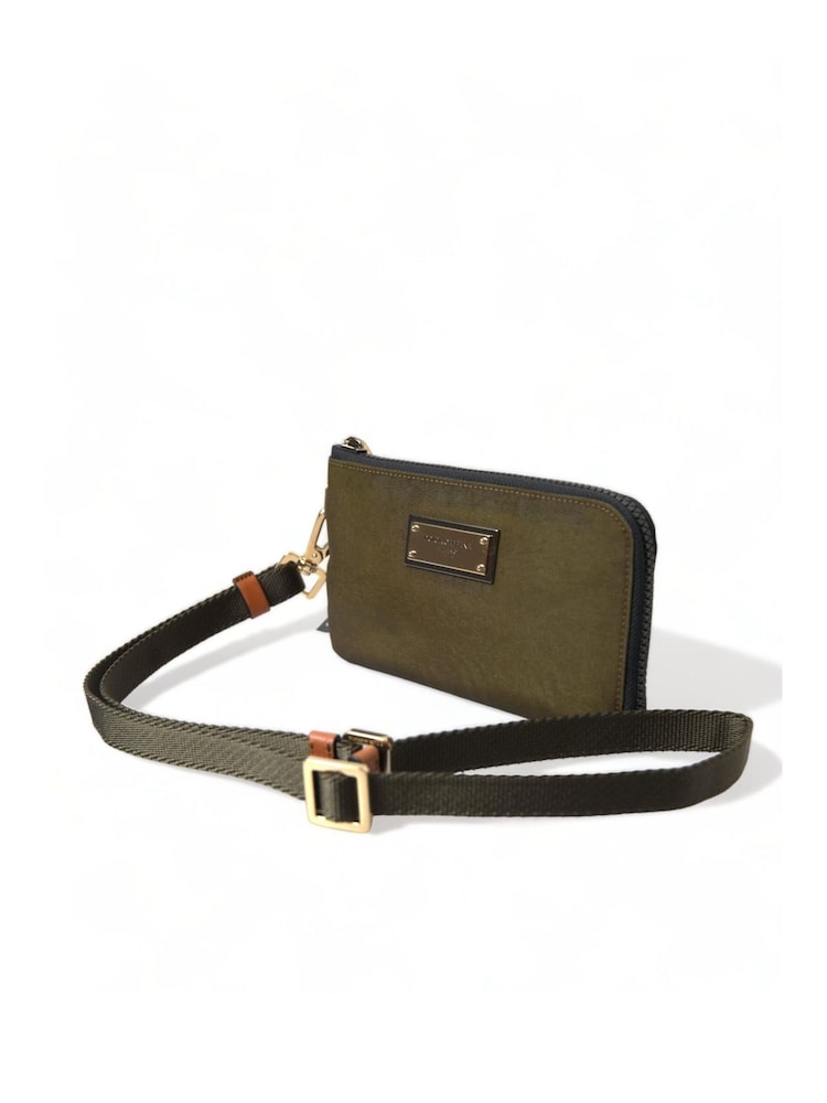 Dolce & Gabbana Green Mixed Material Pouch Bag with Gold Plaque Detailing - Image 2 of 6