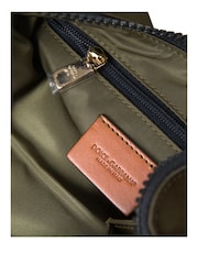 Dolce & Gabbana Green Mixed Material Pouch Bag with Gold Plaque Detailing - Image 3 of 6