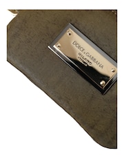 Dolce & Gabbana Green Mixed Material Pouch Bag with Gold Plaque Detailing - Image 4 of 6