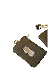 Dolce & Gabbana Green Mixed Material Pouch Bag with Gold Plaque Detailing - Image 5 of 6