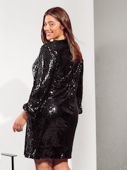 Friends Like These Black Curve Sequin Wrap Mini Dress - Image 4 of 4