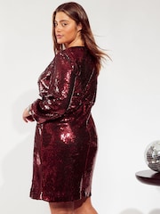 Friends Like These Red Curve Sequin Wrap Mini Dress - Image 4 of 4