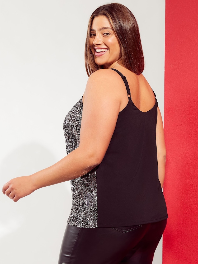 Friends Like These Silver Curve Sequin V Neck Cami - Image 4 of 4