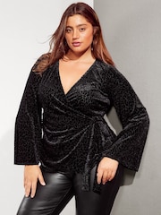 Friends Like These Black Curve Velvet Wrap Top - Image 1 of 4