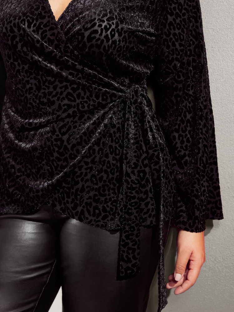 Friends Like These Black Curve Velvet Wrap Top - Image 2 of 4